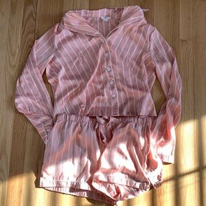 Pretty pink stripped silk pj set forever 21